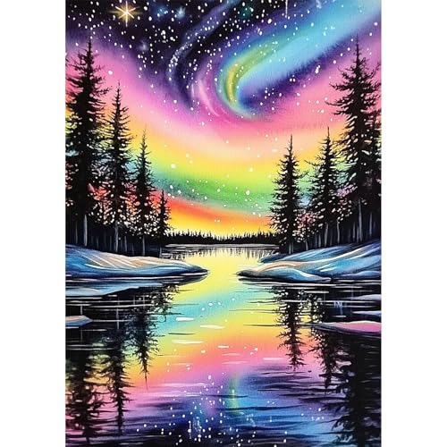 NEWENMO 5D Nordlichter Diamond Painting Full Drill,Wald Landschaft Diamant Painting Bilder 30x40cm,Diamant Malerei Erwachsene Set,DIY Diamond-Painting Kit Complete,für Schlafzimmer Wohndekoration NEWENMO 5D Nordlichter Diamond Painting Full Drill,Wald Landschaft Diamant Painting Bilder 30x40cm,Diamant Malerei Erwachsene Set,DIY Diamond-Painting Kit Complete,für Schlafzimmer Wohndekoration von NEWENMO