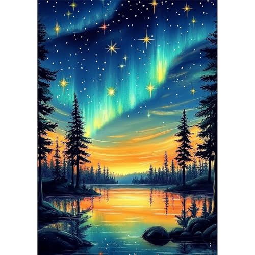 NEWENMO 5D Polarlichter Diamond Painting Full Drill,Schöne Waldlandschaft Diamant Painting Bilder 30x40cm,Diamant Malerei Erwachsene Set,DIY Diamond-Painting Kit Complete,für Schlafzimmer Dekoration NEWENMO 5D Polarlichter Diamond Painting Full Drill,Schöne Waldlandschaft Diamant Painting Bilder 30x40cm,Diamant Malerei Erwachsene Set,DIY Diamond-Painting Kit Complete,für Schlafzimmer Dekoration von NEWENMO