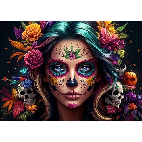 NEWENMO 5D Schöne Frau Halloween Diamond Painting Full Drill,Rosen und Skelett Diamant Painting Bilder,DIY Halloween Diamant Malerei Erwachsene Set,Diamond-Painting Kit für Heimdekoration 30x40cm NEWENMO 5D Schöne Frau Halloween Diamond Painting Full Drill,Rosen und Skelett Diamant Painting Bilder,DIY Halloween Diamant Malerei Erwachsene Set,Diamond-Painting Kit für Heimdekoration 30x40cm von NEWENMO