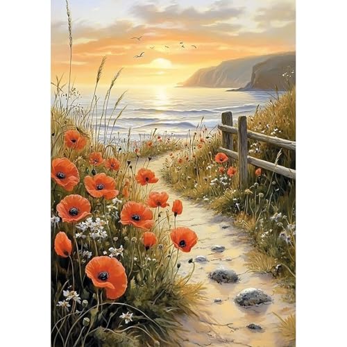 NEWENMO 5D Sonnenuntergang Meerblick Diamond Painting Full Drill,Blume Diamant Painting Bilder Erwachsene 30x40cm,Diamant Malerei Erwachsene Set,Diamond-Painting Set,für Schlafzimmer,Büro Dekoration von NEWENMO