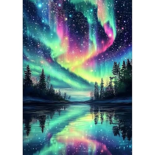 NEWENMO Aurora Nachtszene Diamond Painting Set Erwachsene,DIY Aurora Diamant Painting Bilder,5D Diamant Malerei Erwachsene,Aesthetic für Wanddekorationen,Home Wand Dekor Geschenke,30x40cm von NEWENMO