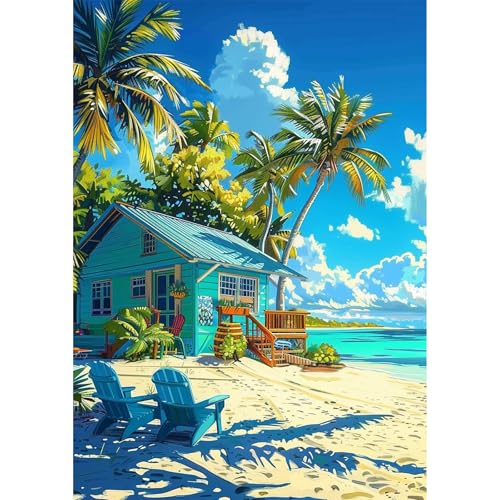 NEWENMO Blaues Strandhaus Diamond Painting Bilder Erwachsene,5D Palmenbaum Diamant Painting Bastelset,Schaukelstühle Diamant Malerei Kit,Diamond Painting Set,für Anfänger Dekoration Zuhause-30x40cm NEWENMO Blaues Strandhaus Diamond Painting Bilder Erwachsene,5D Palmenbaum Diamant Painting Bastelset,Schaukelstühle Diamant Malerei Kit,Diamond Painting Set,für Anfänger Dekoration Zuhause-30x40cm von NEWENMO