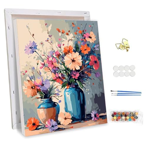 NEWENMO Blumenarrangement Malen Nach Zahlen Rahmen,Bunte Blumen Malen Nach Zahlen Erwachsene,Paint by Numbers with Frame,DIY Handgemalt Ölgemälde Set mit Pinseln und Acrylfarben,Home Decor 30x40cm von NEWENMO
