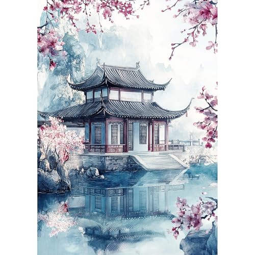 NEWENMO Chinesische Architektur Diamond Painting Erwachsene,DIY Pflaumenblüte Diamant Painting Bilder,Landschaft Diamant Malerei Kit Complete,5D Diamond-Painting Set,für Hause Dekoration 30x40cm NEWENMO Chinesische Architektur Diamond Painting Erwachsene,DIY Pflaumenblüte Diamant Painting Bilder,Landschaft Diamant Malerei Kit Complete,5D Diamond-Painting Set,für Hause Dekoration 30x40cm von NEWENMO