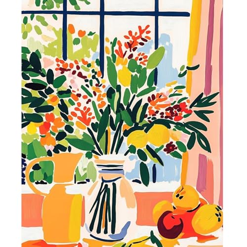 NEWENMO DIY Blumenarrangement Malen Nach Zahlen Erwachsene,Blume Paint by Numbers Malen Nach Zahlen,DIY Matisse-Stil Handgemalt Ölgemälde Set mit Pinseln und Acrylfarben,für Heimdekoration,40x50cm von NEWENMO