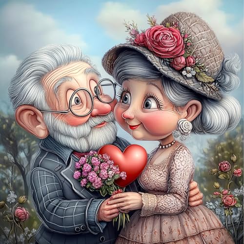 NEWENMO DIY Cartoon Älteres Paar Diamond Painting Erwachsene,5D Blume Diamant Painting Bilder,Schöne Liebe Diamant Malerei Set,Diamond Painting Kit Complete,für Anfänger Zuhause Dekoration-30x30cm von NEWENMO