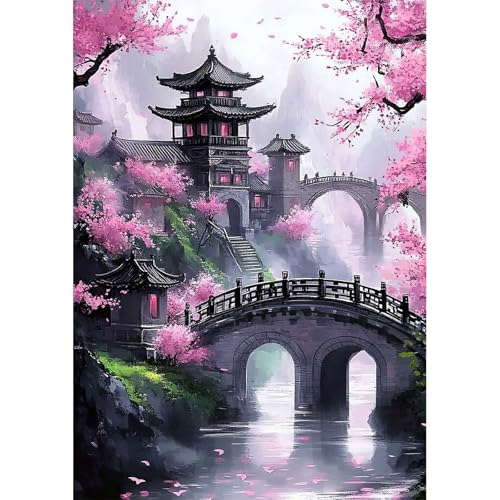 NEWENMO DIY Chinesische Architektur Diamant Painting Bilder,Brücke und Kirschblüten Diamond Painting Set,5D Diamant Malerei Erwachsene,Aesthetic für Wanddekorationen,Home Dekor Geschenke, 30x40cm NEWENMO DIY Chinesische Architektur Diamant Painting Bilder,Brücke und Kirschblüten Diamond Painting Set,5D Diamant Malerei Erwachsene,Aesthetic für Wanddekorationen,Home Dekor Geschenke, 30x40cm von NEWENMO