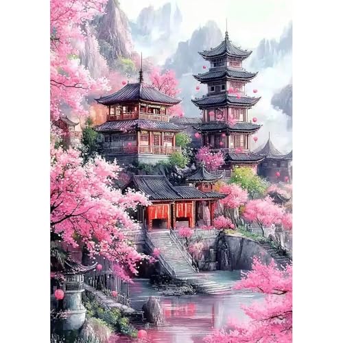 NEWENMO DIY Chinesische Architektur Diamond Painting Bilder,5D Rosa Kirschblüten Diamant Painting Bastelset Erwachsene,Romantisch Diamant Malerei Set,für Anfänger Schlafzimmer Home Geschenk-30x40cm NEWENMO DIY Chinesische Architektur Diamond Painting Bilder,5D Rosa Kirschblüten Diamant Painting Bastelset Erwachsene,Romantisch Diamant Malerei Set,für Anfänger Schlafzimmer Home Geschenk-30x40cm von NEWENMO