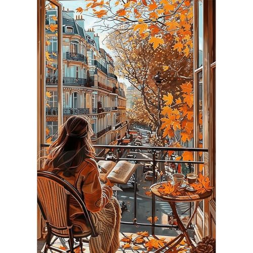 NEWENMO DIY Elegante Dame Diamond Painting Erwachsene,Aussicht auf den Balkon Diamant Painting Bilder,Herbstblätter Diamant Malerei Kit Complete,5D Diamond-Painting Set,für Hause Dekoration 30x40cm NEWENMO DIY Elegante Dame Diamond Painting Erwachsene,Aussicht auf den Balkon Diamant Painting Bilder,Herbstblätter Diamant Malerei Kit Complete,5D Diamond-Painting Set,für Hause Dekoration 30x40cm von NEWENMO