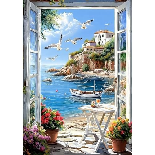 NEWENMO DIY Möwe Meerblick Diamond Painting Set,Cartoon Boot Diamant Painting Bilder,5D Diamant Malerei Erwachsene,Aesthetic für Wanddekorationen,Home Wand Dekor Geschenke,30x40cm von NEWENMO