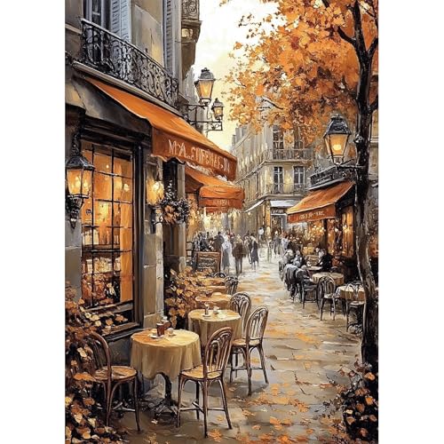 NEWENMO DIY Paris Café Diamond Painting Bilder,5D Französische Straße Diamant Painting Bastelset Erwachsene,Stadtlandschaft Diamant Malerei Kit,für Anfänger Schlafzimmer Home Geschenk-30x40cm von NEWENMO
