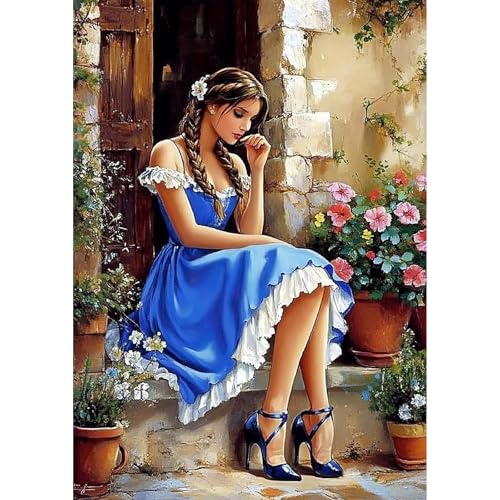 NEWENMO DIY Schöne Frau Diamond Painting Erwachsene,Blumen und Topfpflanzen Diamant Painting Bilder,5D Diamant Malerei Set,Diamond-Painting Kit Complete,für Anfänger Hause Dekoration 30x40cm von NEWENMO