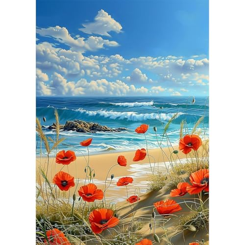 NEWENMO DIY Schöner Strand Diamond Painting Erwachsene,Mohnblumen und Wellen Diamant Painting Bilder,Blaues Meer Diamant Malerei Kit Complete,5D Diamond-Painting Set,für Hause Dekoration 30x40cm NEWENMO DIY Schöner Strand Diamond Painting Erwachsene,Mohnblumen und Wellen Diamant Painting Bilder,Blaues Meer Diamant Malerei Kit Complete,5D Diamond-Painting Set,für Hause Dekoration 30x40cm von NEWENMO