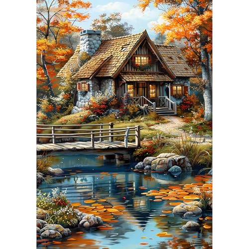 NEWENMO DIY Schönes Haus Diamond Painting Erwachsene,Herbstlandschaft Diamant Painting Bilder,Hübsche Bunte Blumen Diamant Malerei Kit Complete,5D Diamond-Painting Set,für Hause Dekoration 30x40cm NEWENMO DIY Schönes Haus Diamond Painting Erwachsene,Herbstlandschaft Diamant Painting Bilder,Hübsche Bunte Blumen Diamant Malerei Kit Complete,5D Diamond-Painting Set,für Hause Dekoration 30x40cm von NEWENMO