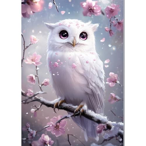 NEWENMO DIY Süße Eule Diamant Painting Bilder,Kirschblüte Diamond Painting Set Erwachsene,5D Animal Diamant Malerei Erwachsene,Aesthetic für Wanddekorationen,Home Wand Dekor Geschenke,30x40cm von NEWENMO
