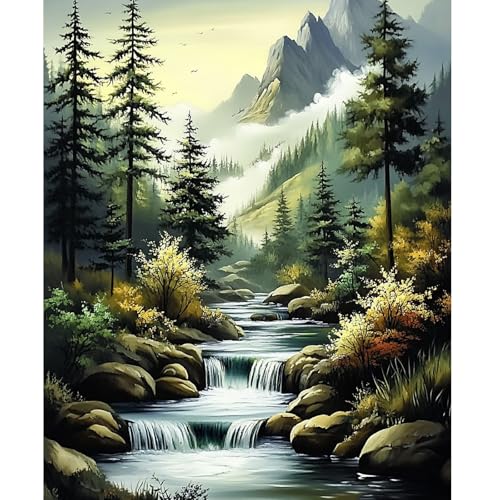 NEWENMO DIY Waldlandschaft Malen Nach Zahlen Erwachsene,Landschaftsmalerei Paint by Numbers,Malen Nach Zahlen Kits,DIY Handgemalt Ölgemälde Set mit Pinseln und Acrylfarben,für Home Decor 40x50cm von NEWENMO