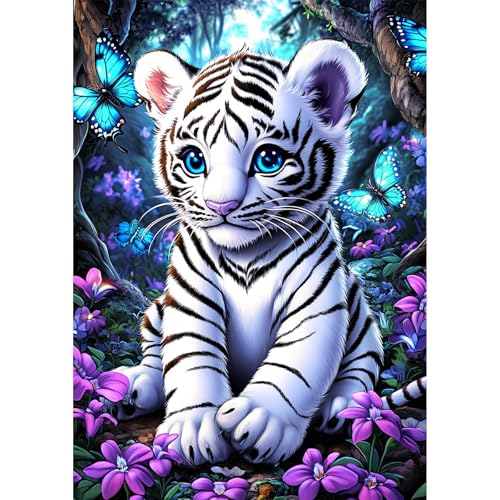 NEWENMO DIY Weißer Tiger Diamond Painting Erwachsene,Blumen und Schmetterlinge Diamant Painting Bilder,Süße Tiere Diamant Malerei Kit Complete,5D Diamond-Painting Set,für Hause Dekoration 30x40cm NEWENMO DIY Weißer Tiger Diamond Painting Erwachsene,Blumen und Schmetterlinge Diamant Painting Bilder,Süße Tiere Diamant Malerei Kit Complete,5D Diamond-Painting Set,für Hause Dekoration 30x40cm von NEWENMO