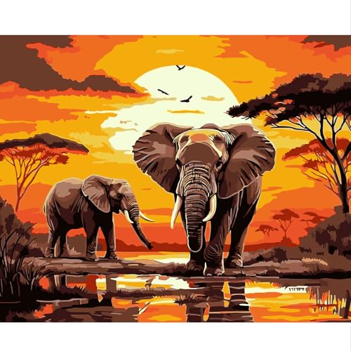 NEWENMO DIY Zwei Elefanten Malen Nach Zahlen Erwachsene,Sonnenuntergang Paint by Numbers Adult,Malen Nach Zahlen Kits,DIY Handgemalt Ölgemälde Set mit Pinseln und Acrylfarben,für Home Decor 40x50cm NEWENMO DIY Zwei Elefanten Malen Nach Zahlen Erwachsene,Sonnenuntergang Paint by Numbers Adult,Malen Nach Zahlen Kits,DIY Handgemalt Ölgemälde Set mit Pinseln und Acrylfarben,für Home Decor 40x50cm von NEWENMO