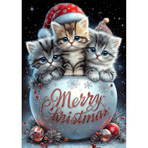 NEWENMO Drei Kätzchen Diamond Painting Full Drill,5D Niedliche Tiere Diamant Painting Bilder,DIY Weihnachten Diamant Malerei Erwachsene Set,für Weihnachten Zuhause Dekoration 30x40cm von NEWENMO