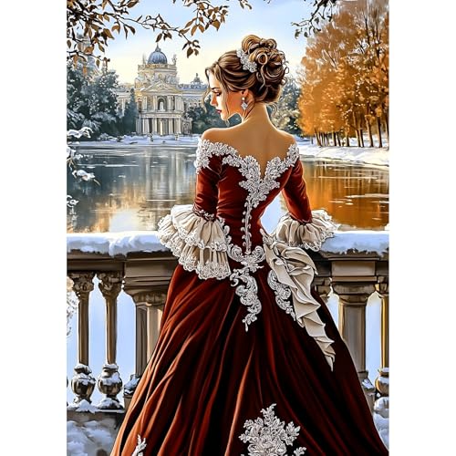 NEWENMO Elegante Dame Diamond Painting Erwachsene,DIY Winterlandschaft Diamant Painting Bilder,Romantische Diamant Malerei Set,5D Diamond-Painting Kit Complete,für Anfänger Hause Dekoration 30x40cm von NEWENMO