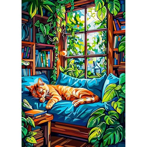 NEWENMO Gemütliches Zimmer Diamond Painting Erwachsene,DIY Orange Katze Diamant Painting Bilder,Grüne Pflanze Diamant Malerei Kit Complete,5D Diamond-Painting Set,für Hause Dekoration 30x40cm NEWENMO Gemütliches Zimmer Diamond Painting Erwachsene,DIY Orange Katze Diamant Painting Bilder,Grüne Pflanze Diamant Malerei Kit Complete,5D Diamond-Painting Set,für Hause Dekoration 30x40cm von NEWENMO