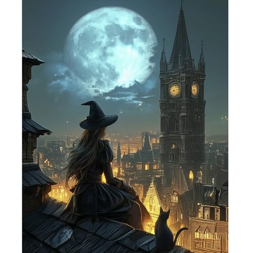 NEWENMO Hexe und Ihre Katze Malen Nach Zahlen Erwachsene,Alter Uhrenturm Halloween Paint by Numbers,DIY Stadtblick Handgemalt Ölgemälde,Malen Nach Zahlen Kits für Halloween Heimdekoration 40x50cm NEWENMO Hexe und Ihre Katze Malen Nach Zahlen Erwachsene,Alter Uhrenturm Halloween Paint by Numbers,DIY Stadtblick Handgemalt Ölgemälde,Malen Nach Zahlen Kits für Halloween Heimdekoration 40x50cm von NEWENMO