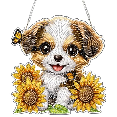 NEWENMO Hündchen Diamond Painting Anhänger,Sonnenblume Diamant Painting Fensterbilder,Vollbohrer Strass Diamant Malerei,Sonderform Hängende Ornament Bastelset,für Fenster Wand und Eingang Dekoration NEWENMO Hündchen Diamond Painting Anhänger,Sonnenblume Diamant Painting Fensterbilder,Vollbohrer Strass Diamant Malerei,Sonderform Hängende Ornament Bastelset,für Fenster Wand und Eingang Dekoration von NEWENMO