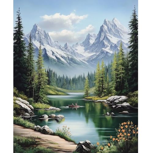 NEWENMO Landschaftsmalerei Nach Zahlen Erwachsene,Grüner Wald Paint by Numbers,DIY Handgemalt Ölgemälde Kit für Anfänger,Malen Nach Zahlen Kits mit Pinseln und Acrylfarbe,für Home Dekoration 40x50cm von NEWENMO