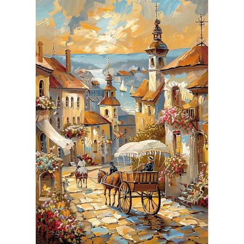 NEWENMO Malerisches Dorf Diamond Painting Bilder Erwachsene,5D Schöne Blumen Diamant Painting Bastelset,DIY Diamant Malerei Kit Complete,Diamond Painting Set,für Anfänger Dekoration Zuhause-30x40cm von NEWENMO