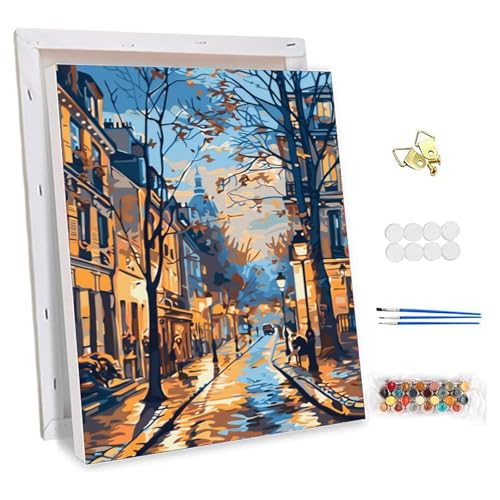 NEWENMO Pariser Straßen Malen Nach Zahlen Erwachsene mit Rahmen,Stadtblick Paint by Numbers,DIY Handgemalt Ölgemälde Kit für Anfänger,Malen Nach Zahlen Kits,für Home Dekoration-30x40cm von NEWENMO
