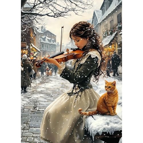 NEWENMO Schöne Frau Diamond Painting Erwachsene,DIY Stadtlandschaft Diamant Painting Bilder,Schneelandschaft Diamant Malerei Kit Complete,5D Diamond-Painting Set,für Anfänger Hause Dekoration 30x40cm von NEWENMO