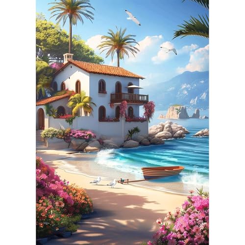 NEWENMO Schönes Haus Diamond Painting Bilder Erwachsene,5D Blumen und Palmen Diamant Painting Bastelset,DIY Meereslandschaft Diamant Malerei Kit,Diamond Painting Set,für Dekoration Zuhause-30x40cm NEWENMO Schönes Haus Diamond Painting Bilder Erwachsene,5D Blumen und Palmen Diamant Painting Bastelset,DIY Meereslandschaft Diamant Malerei Kit,Diamond Painting Set,für Dekoration Zuhause-30x40cm von NEWENMO