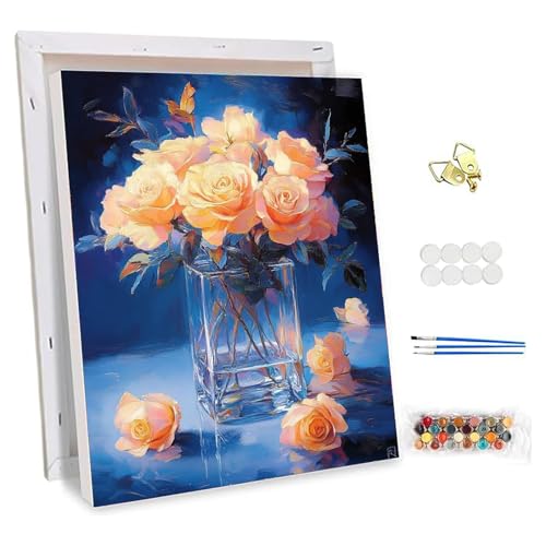 NEWENMO Strauß von Rosen Malen Nach Zahlen Erwachsene mit Rahmen,Schöne Blumen Paint by Numbers Adult,Einfaches Handgemalt Ölgemälde Kit,DIY Malen Nach Zahlen Leinwand,für Home Dekoration 30x40cm von NEWENMO