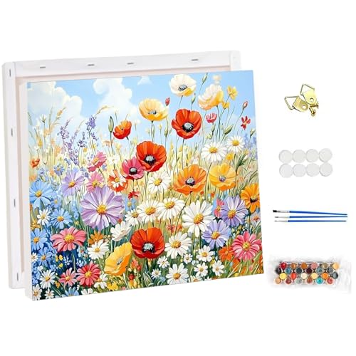 NEWENMO Wildblumen Malen Nach Zahlen mit Rahmen,Wildblumenfeld Malen Nach Zahlen Erwachsene,Paint by Numbers Kit,DIY Handgemalt Ölgemälde Set mit Pinseln und Acrylfarben,für Home Decor 30x40cm von NEWENMO