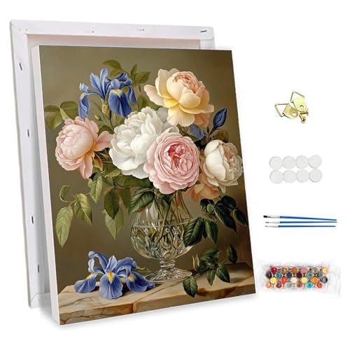 NEWENMO Zarte Blumen Malen Nach Zahlen Erwachsene mit Rahmen,Blumenarrangement Paint by Numbers with Frame,Einfaches Handgemalt Ölgemälde,DIY Malen Nach Zahlen Leinwand,für Home Dekoration 30x40cm von NEWENMO
