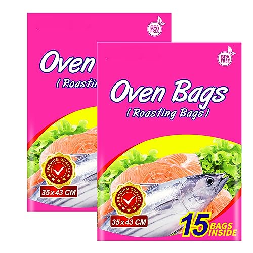 NEWKOBAG 30 × Braten-Ofenbeutel, Kochen, Bratbeutel, mittlere Größe für Fleisch, Huhn, Fisch, Gemüse (2er-Pack, 35 x 43 cm, PET-Konstruktion, Wegwerfbar, Kordelzug, Rosa) von NEWKOBAG