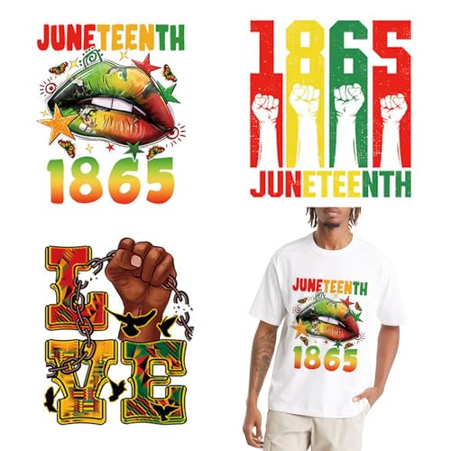 3 Bögen Juneteenth Iron on Transfers Black History Month Heat Transfer Vinyl Aufkleber 1865 Juneteenth Iron on Patches Independence Day Design Vinyl Iron on Decals für T-Shirt Kissen DIY Dekorationen von NEWSPIED