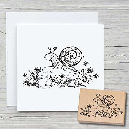 NEWSTAMPS Stempel Schnecke Motivstempel aus Holz & Gummi zum Karten basteln, Holzstempel, Tiere, Tierstempel, Scrapbook, Textilstempel, Deko, Kinder von NEWSTAMPS DIE STEMPELMACHER