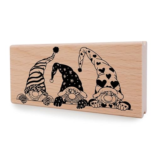 NEWSTAMPS Stempel Die 3 Wichtel Motivstempel aus Holz & Gummi zum Karten und Geschenke basteln, Holzstempel für Weihnachten, Weihnachtskarte, Advent, Scrapbook, Textilstempel, Deko, Freunde von NEWSTAMPS DIE STEMPELMACHER