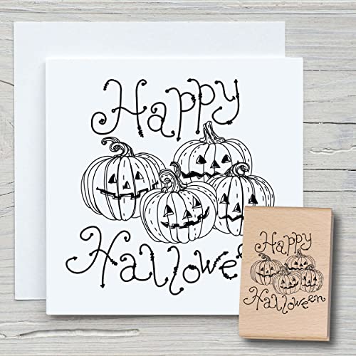 NEWSTAMPS Stempel Happy Halloween Motivstempel aus Holz & Gummi zum Karten und Geschenke basteln, Holzstempel für Halloween, Scrapbook, Textilstempel, Deko, Kinder von NEWSTAMPS DIE STEMPELMACHER