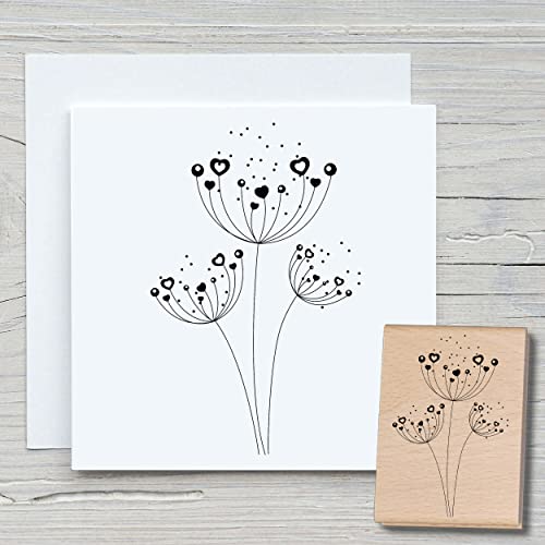 NEWSTAMPS Stempel Herzblume Motivstempel groß aus Holz & Gummi zum Karten basteln, Holzstempel, Blumen, Pflanzen, Floral, Wiese, Gräser, Scrapbook, Textilstempel, Deko, Kinder von NEWSTAMPS DIE STEMPELMACHER