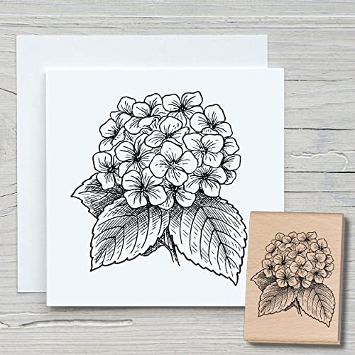 NEWSTAMPS Stempel Hortensie Motivstempel groß aus Holz & Gummi zum Karten basteln, Holzstempel, Blumen, Pflanzen, Floral, Wiese, Gräser, Scrapbook, Textilstempel, Deko, Kinder von NEWSTAMPS DIE STEMPELMACHER