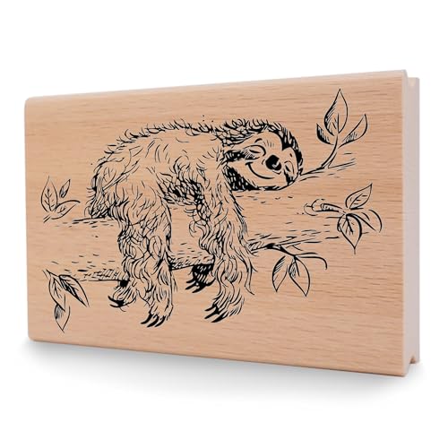 NEWSTAMPS Stempel Olli Motivstempel aus Holz & Gummi zum Karten und Geschenke basteln, Holzstempel für Tiere, Tierstempel, Faultier, Scrapbook, Textilstempel, Deko, Freunde von NEWSTAMPS DIE STEMPELMACHER