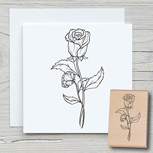 NEWSTAMPS Stempel Rose Motivstempel groß aus Holz & Gummi zum Karten und Geschenke basteln, Holzstempel für Blumen, Pflanzen, Floral, Liebe, Valentinstag, Scrapbook, Textilstempel, Deko, Kinder von NEWSTAMPS DIE STEMPELMACHER