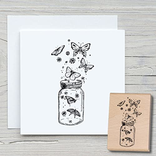 NEWSTAMPS Stempel Schmetterlingsglas Motivstempel groß aus Holz & Gummi zum Karten basteln, Holzstempel, Tiere, Tierstempel, Scrapbook, Textilstempel, Deko, Kinder von NEWSTAMPS DIE STEMPELMACHER