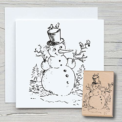 NEWSTAMPS Stempel Schneemann mit Hut Motivstempel aus Holz & Gummi zum Karten und Geschenke basteln, Holzstempel für Weihnachten, Weihnachtskarte, Advent, Scrapbook, Textilstempel, Deko, Kinder von NEWSTAMPS DIE STEMPELMACHER