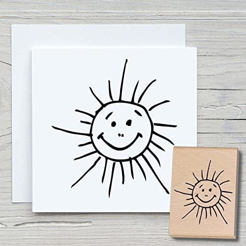 NEWSTAMPS Stempel Sonne Motivstempel aus Holz & Gummi zum Karten basteln, Holzstempel, Frühling, Sommer, Scrapbook, Textilstempel, Deko, Kinder von NEWSTAMPS DIE STEMPELMACHER