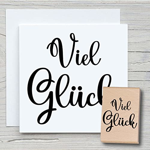 NEWSTAMPS Stempel Viel Glück Motivstempel groß aus Holz & Gummi zum Karten und Geschenke basteln, Holzstempel für Sprüche, Spruchstempel, Textstempel, Schrift, Scrapbook, Textilstempel, Deko von NEWSTAMPS DIE STEMPELMACHER