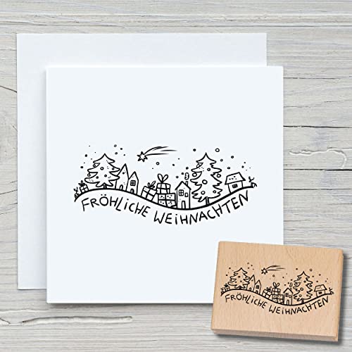 NEWSTAMPS Stempel Fröhliche Weihnachten 04 Motivstempel aus Holz & Gummi zum Karten und Geschenke basteln, Holzstempel für Weihnachtskarte, Advent, Schrift, Scrapbook, Textilstempel, Deko, Freunde von NEWSTAMPS DIE STEMPELMACHER