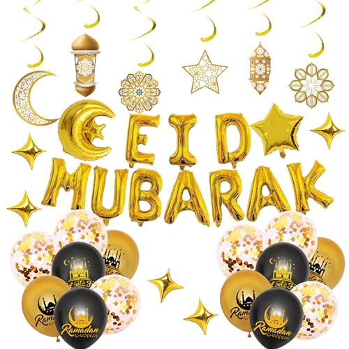 Eid Mubarak Ballons Dekoration Set Eid Mubarak Banner Eid Luftballons Gold Konfetti Helium Ballons und Eid Folienballon Stern und Mond Girlande für Eid Mubarak Ramadan Feier Eid Mubarak Ballons Dekoration Set Eid Mubarak Banner Eid Luftballons Gold Konfetti Helium Ballons und Eid Folienballon Stern und Mond Girlande für Eid Mubarak Ramadan Feier von NEWUPZSI